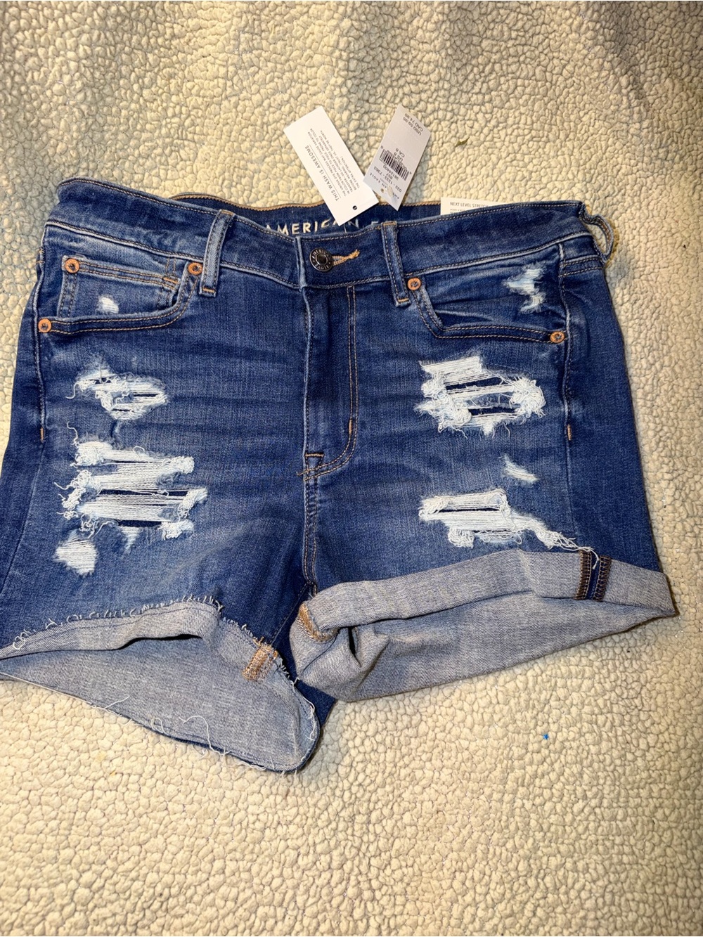 American Eagle Outfitters Distressed Dark Blue Rolled Hem Jean Shorts